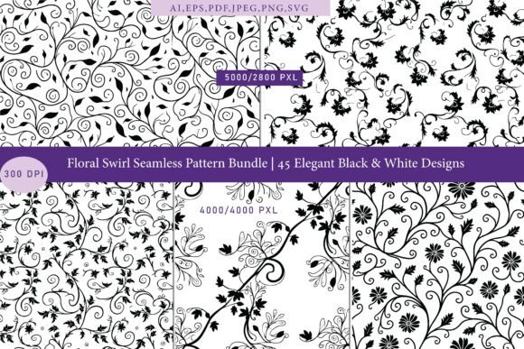 45 Black White Swirl Patterns: Graphics & Illustrations Bundle