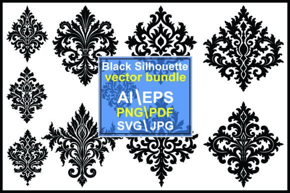 Black Ornate Damask Graphics & Illustrations