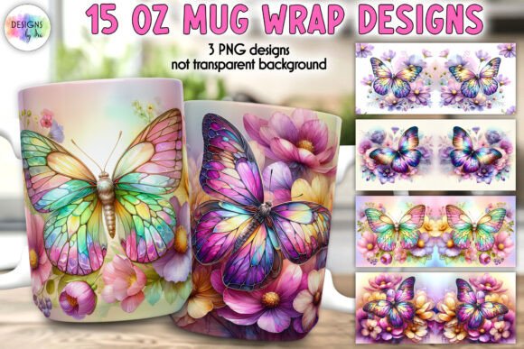 Butterfly Fantasy Art: Floral Mug Wrap Graphics & Illustrations