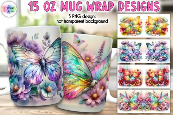 Butterfly Fantasy Mug Wrap: Floral Graphics & Illustrations