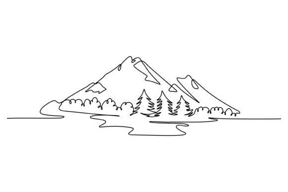 Continuous Line Mountains Graphics & Illustrations