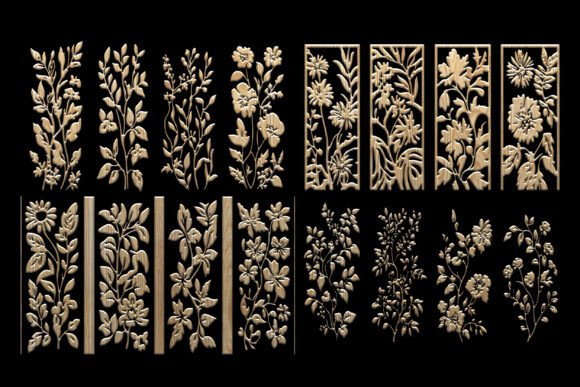 Elegant Floral Laser Cut Wood Panels: Graphics & Illustrations