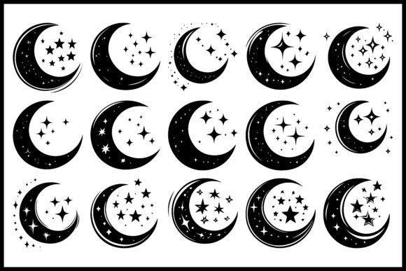 Moon Stars Crescent Vector Clipart Set: Graphics & Illustrations