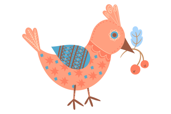Ornamental Bird in Scandinavian Style Graphics