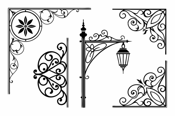 Ornamental Corner Designs: Black & White Graphics & Illustrations