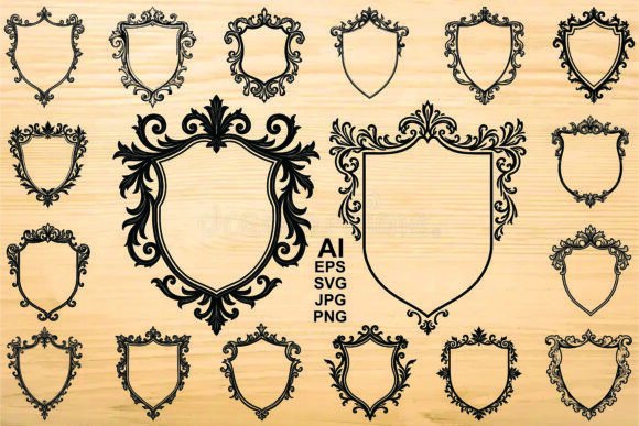 Ornate Shield Frame Silhouette Set: Graphics & Illustrations