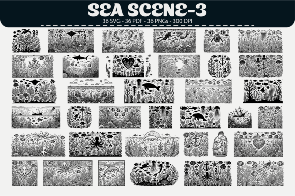 Sea Scene Vector Clipart – 36 Designs: Graphics & Illustrations