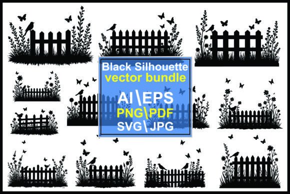 Silhouette Garden Fence Birds Butterflies Graphics
