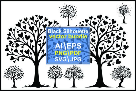 Silhouette Heart Shaped Leaves Tree Graphics & Illustrations