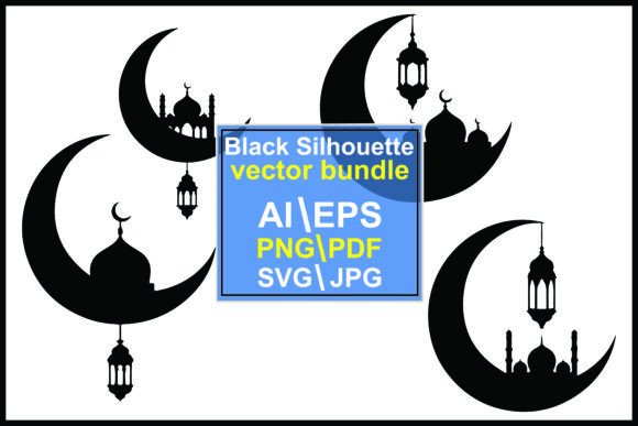 Silhouettes Crescent Moons Mosque Lanter