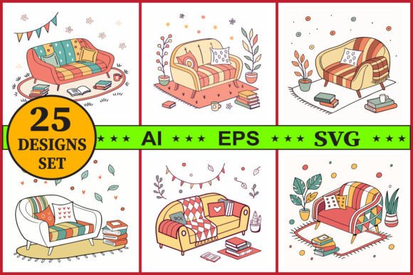 Sofa Home Decorator Vector Set: Graphics & Illustrations