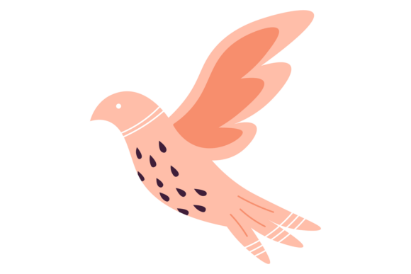 Stylized Winged Bird Element. Color Deco Graphics & Illustrations