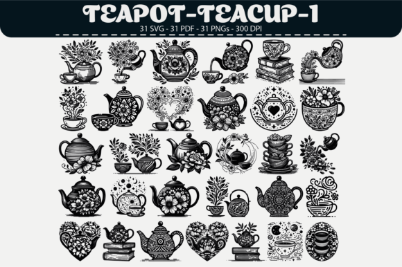 Teapot Teacup Vector Clipart–31 Design: Graphics & Illustrations