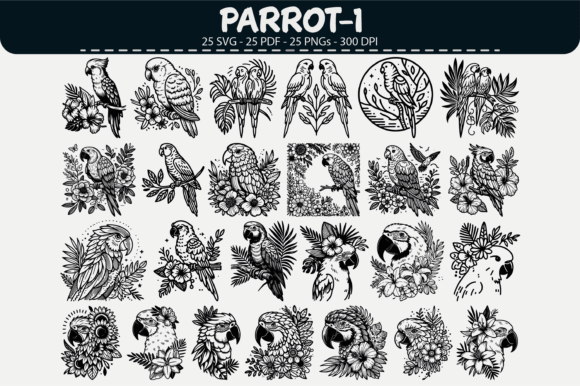 Tropical Parrot Clipart – 25 Designs: Graphics & Illustrations for Local Branding